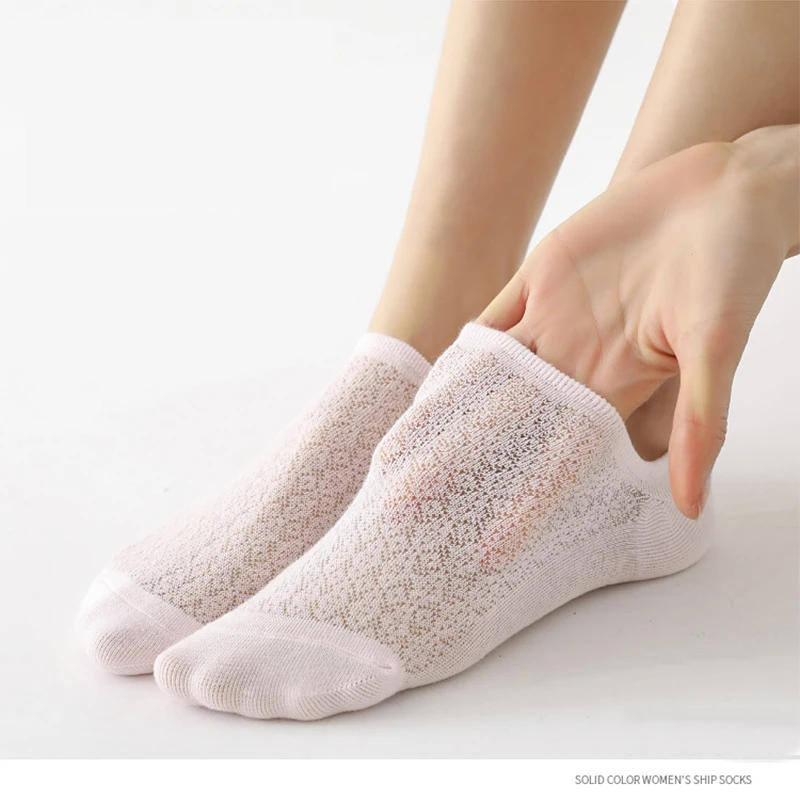 Spring Summer Ultrathin Socks Women Cotton Mesh Breathable Ankle Socks Cute Non-slip Invisible Low-cut Liners Socks for Female