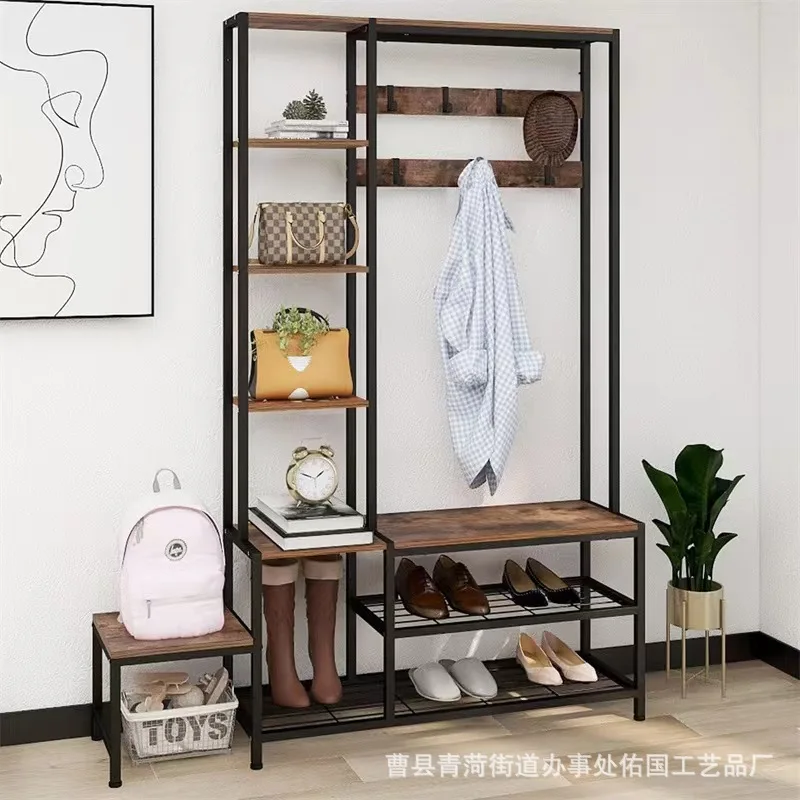 Coat Rack with Storage Shoe Stool and Hook Interchangeable 4 Level Side Storage Rack Entrance Hanging Clothes
