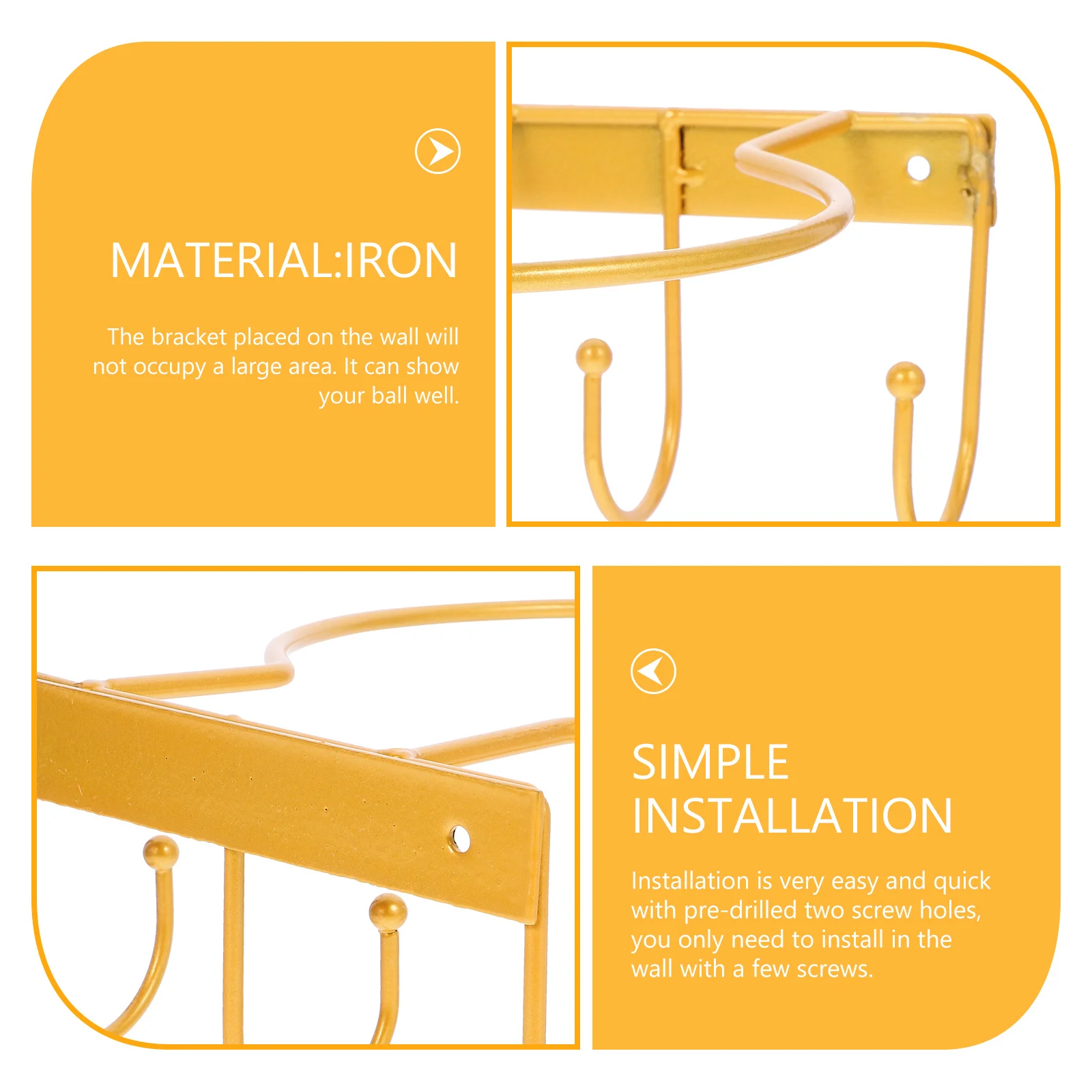 

2Pcs Wall-Mounted Basketball Holder Metal Football Stand Compact Design for Space-Saving Ball Organization and Display