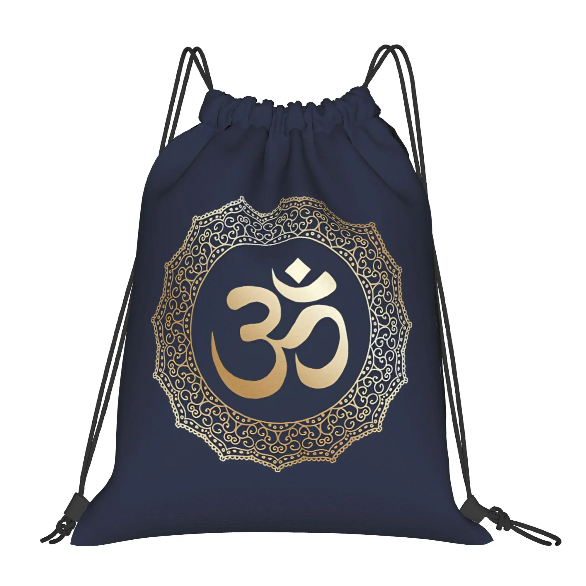 Gold Om Mandala Drawstring Bag  Fashion Waterproof Sackpack String Bags Students Sports Yoga Backpacks