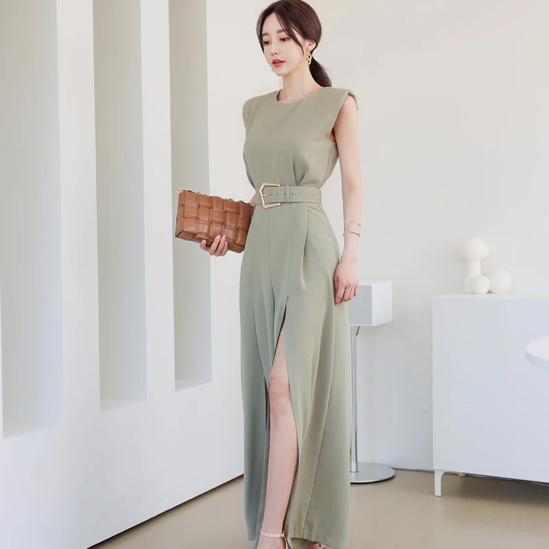 Women's Summer Thin Wide Leg Pants One-Piece Suit Waist a Slimming Split Career Sle Comfortable Nylon Blend Long Pants
