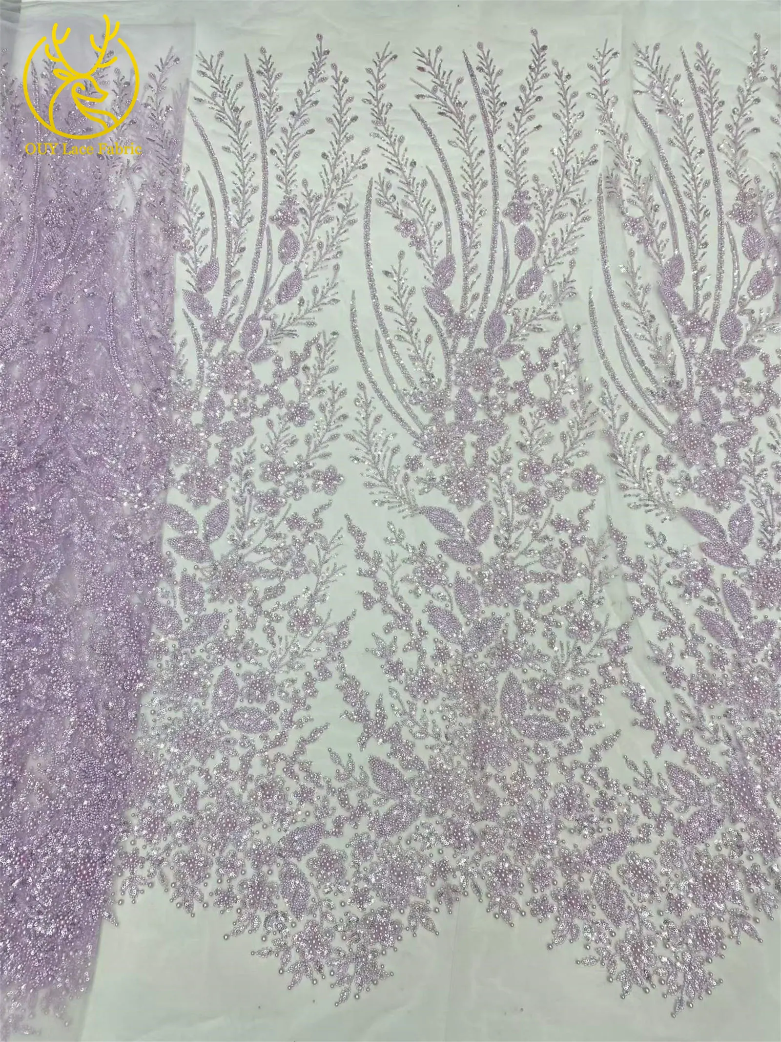Afrikanischer handgefertigter bestickter Pailletten-Spitzenstoff, blauer französischer Tüll-Mesh-Spitzenstoff, nigerianischer Bankettkleiderstoff – Detail 20