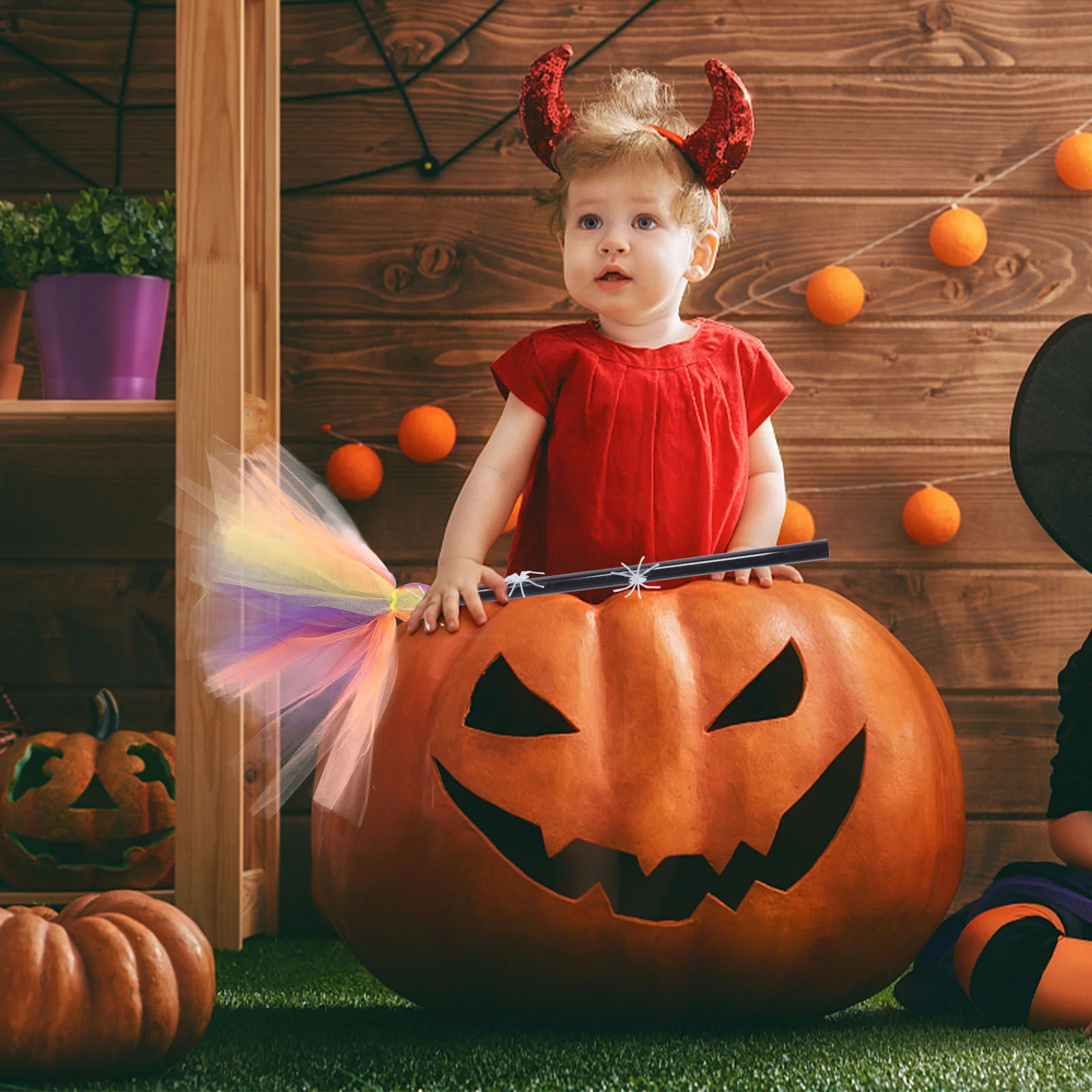 Roupas Halloween Vassoura Trajes infantis para adultos Pequenos adereços de feiticeiro de poliéster