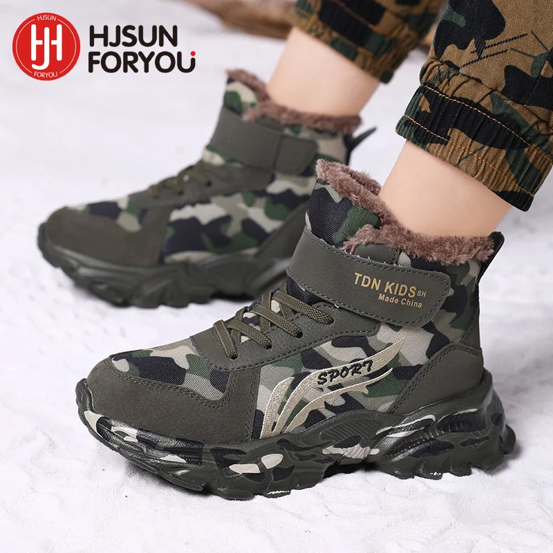 

Winter Snow Boots For Children 2024 Trend Fashion Plush Camouflage Sneakers Thick Warm Teenager Faux Fur Boots For Kids