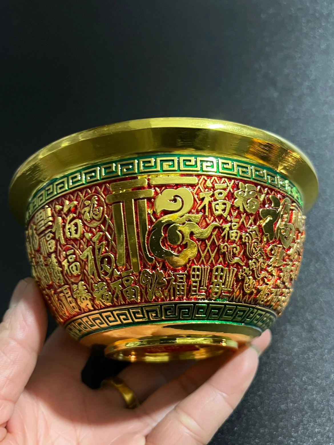 Collection of Qing Dynasty painted gold relief water supply Baifu Bowl home decoration ornaments