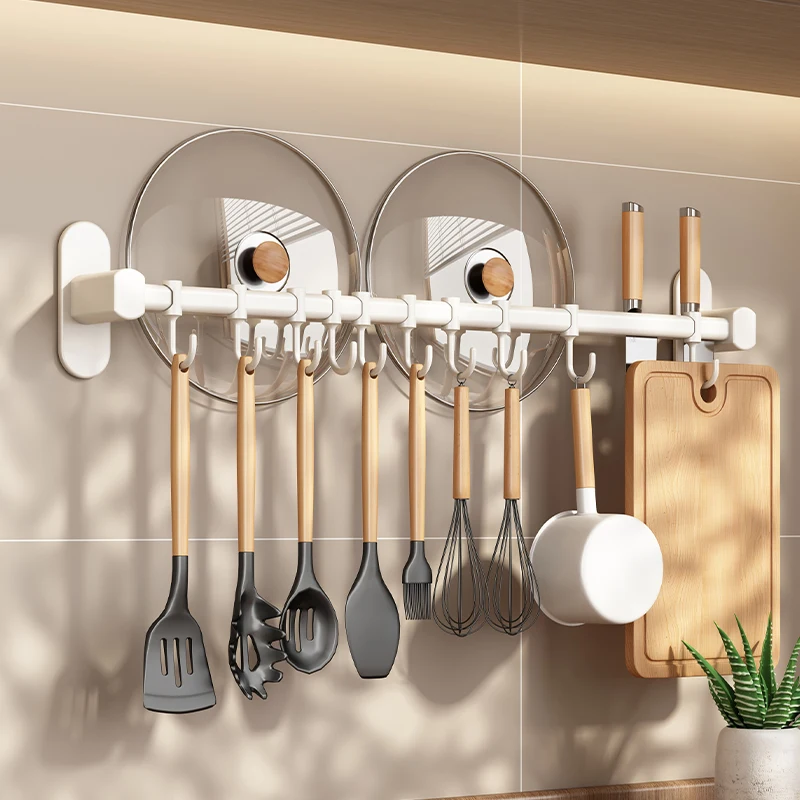 1PCS Wall Mount Utensil Rail Rack, Kitchen Hooks Easy Sliding Convenience High Load Bearing Capacity Durable Kitchen Organizer