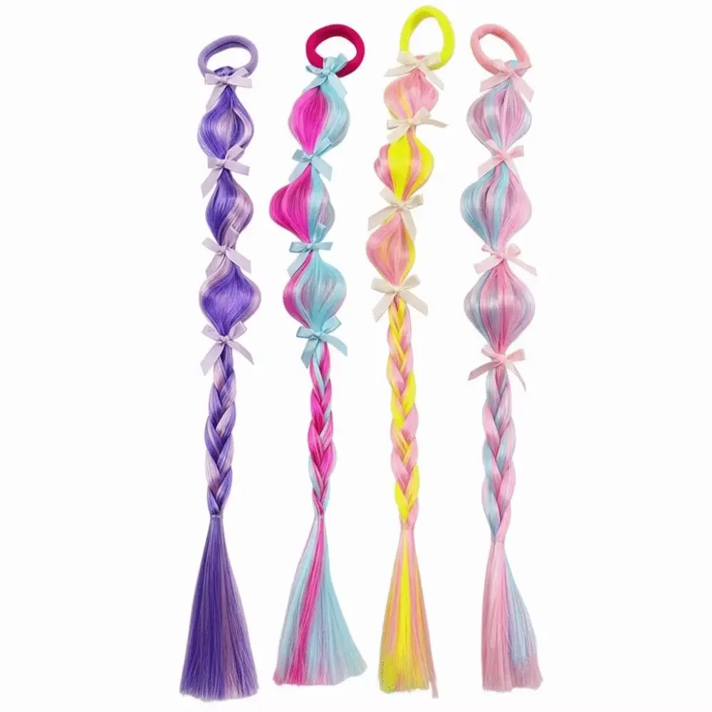 2PCS Colorful Children's Wig Braids Synthetic Hair Handmade Colorful Braided Hair Ties Bubble Braids Twist Design