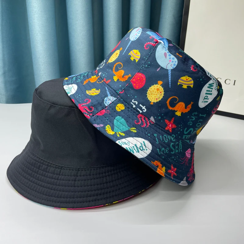 2024 New Bucket Hats Letter Embroidered Double-sided Fisherman Hat High quality Solid Outdoor Sunscreen women men Bucket Hat