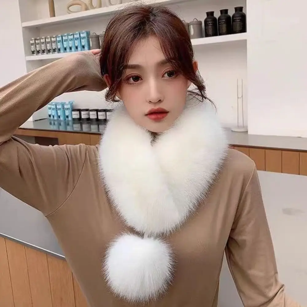 الفاخرة المخملية الملمس الشتاء وشاح سميكة لينة فو الثعلب الفراء طوق بلون وشاح للرقبة النساء #4