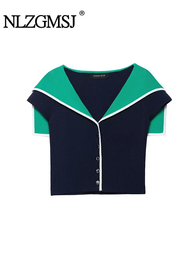 

NLZGMSJ Вязаный кардиган с цветными лацканами, однотонные короткие кардиганы для женщин, свитер с короткими рукавами, кардиган, топ