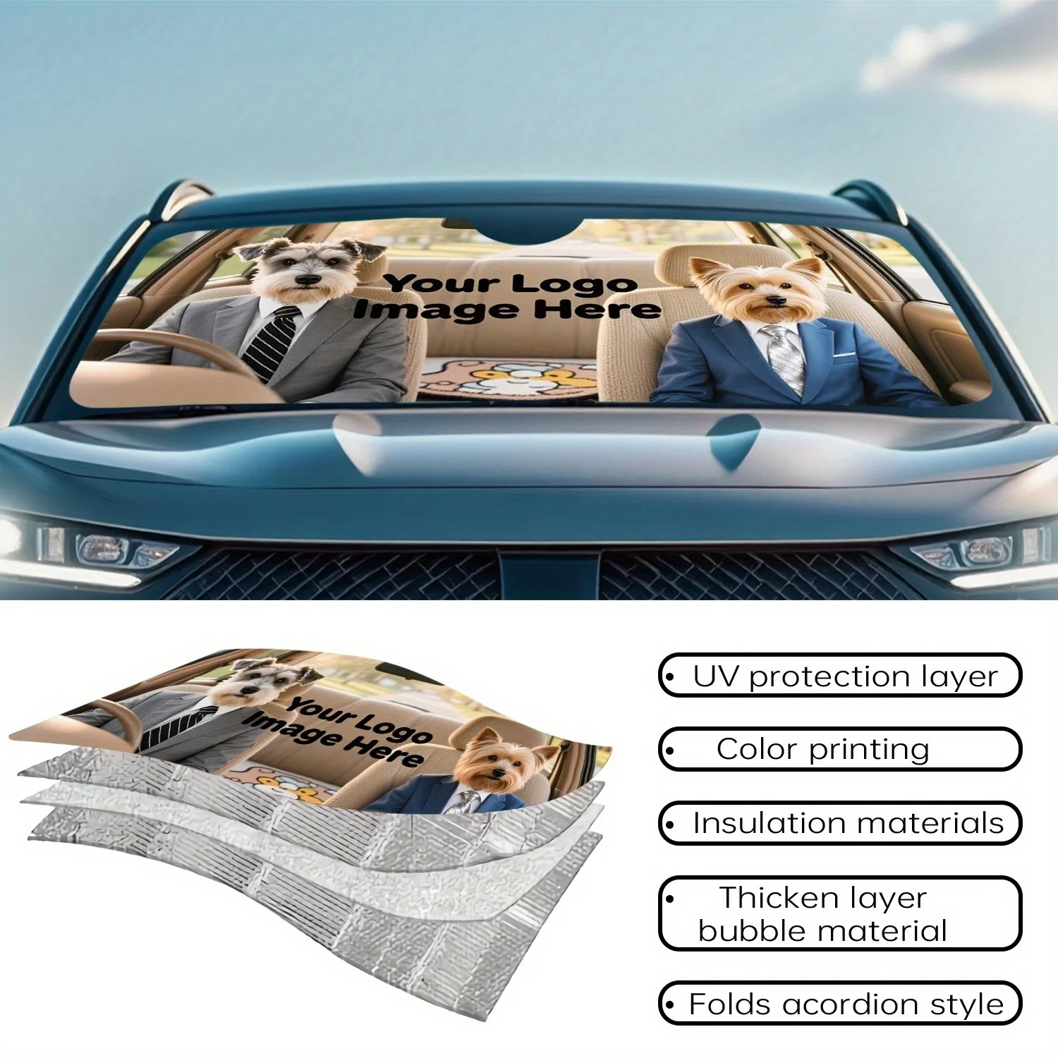 Customizable Car Sunshade, 70x130/76x140 Two Sizes Available, Special For In-Car Sun Protection, Design Personalized Images, Pro