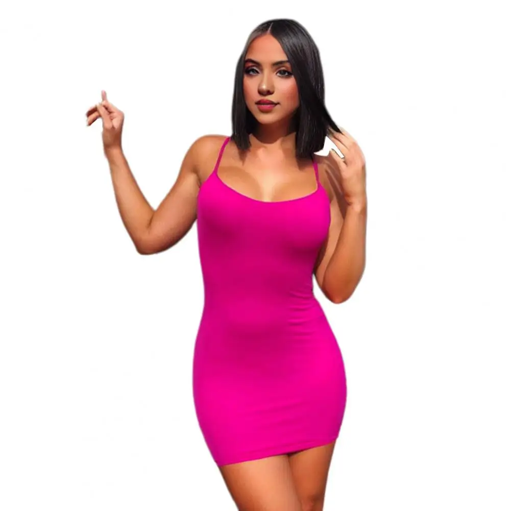 

Solid Color V-neck Dress Sexy V-neck Dress Panties Set for Women Slim Fit Club Party Mini Dress with Spaghetti Straps Stretchy