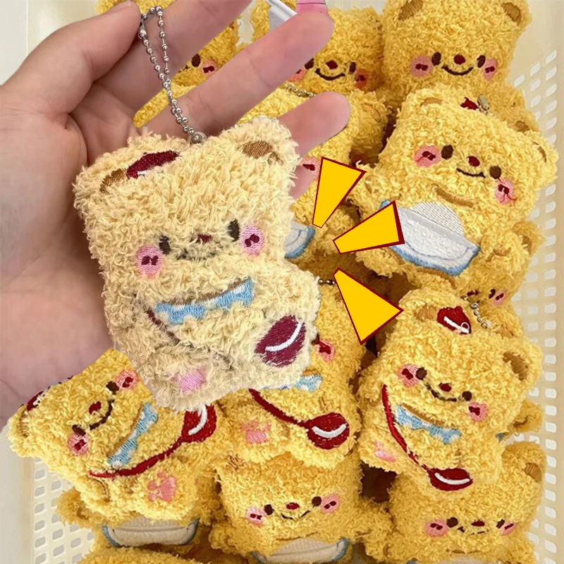 3Style Fashion Cute Butter Bear Plush Doll Keyrings Lightweight Hanging Pendant Props For School Bag Key Wallet Doll Toy Gifts