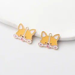 10pcs Cute Dog Enamel Charms Lovely Corgi Pet  Animals Pendants For Making Necklace Earring Handmade DIY Jewelry Findings