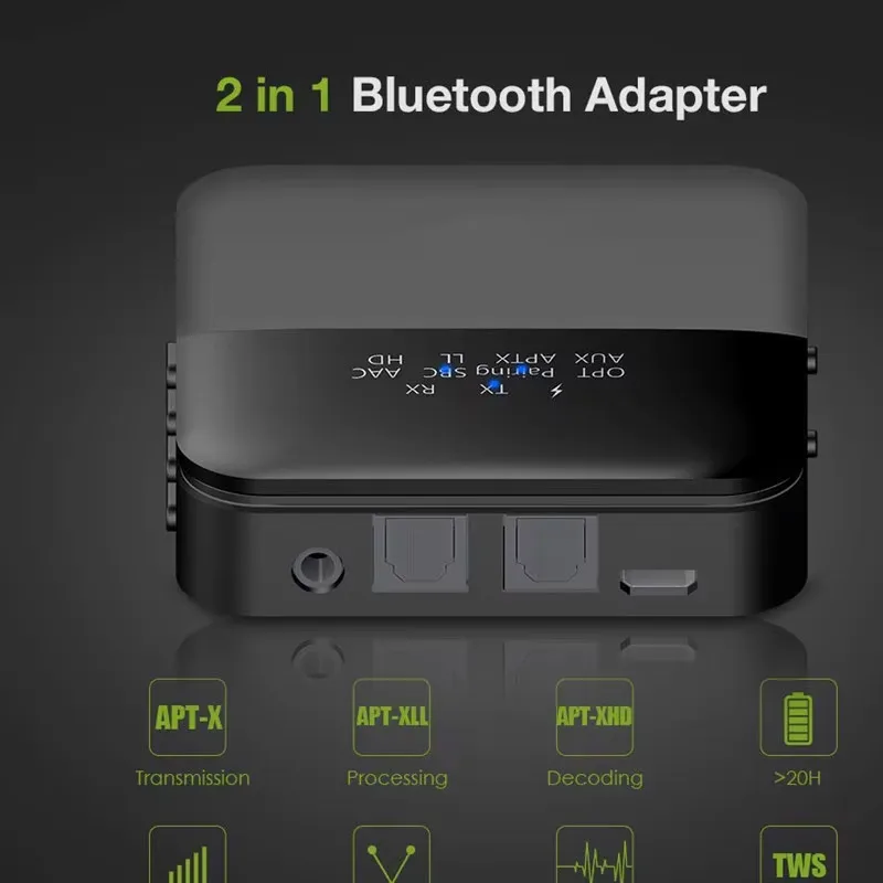 Bluetooth 5.0オーディオトランスミッタレシーバaptx hd ll低レイテンシCSR8675ワイヤレスアダプタrca spdif 3.5ミリメートル用のauxジャックテレビpc車