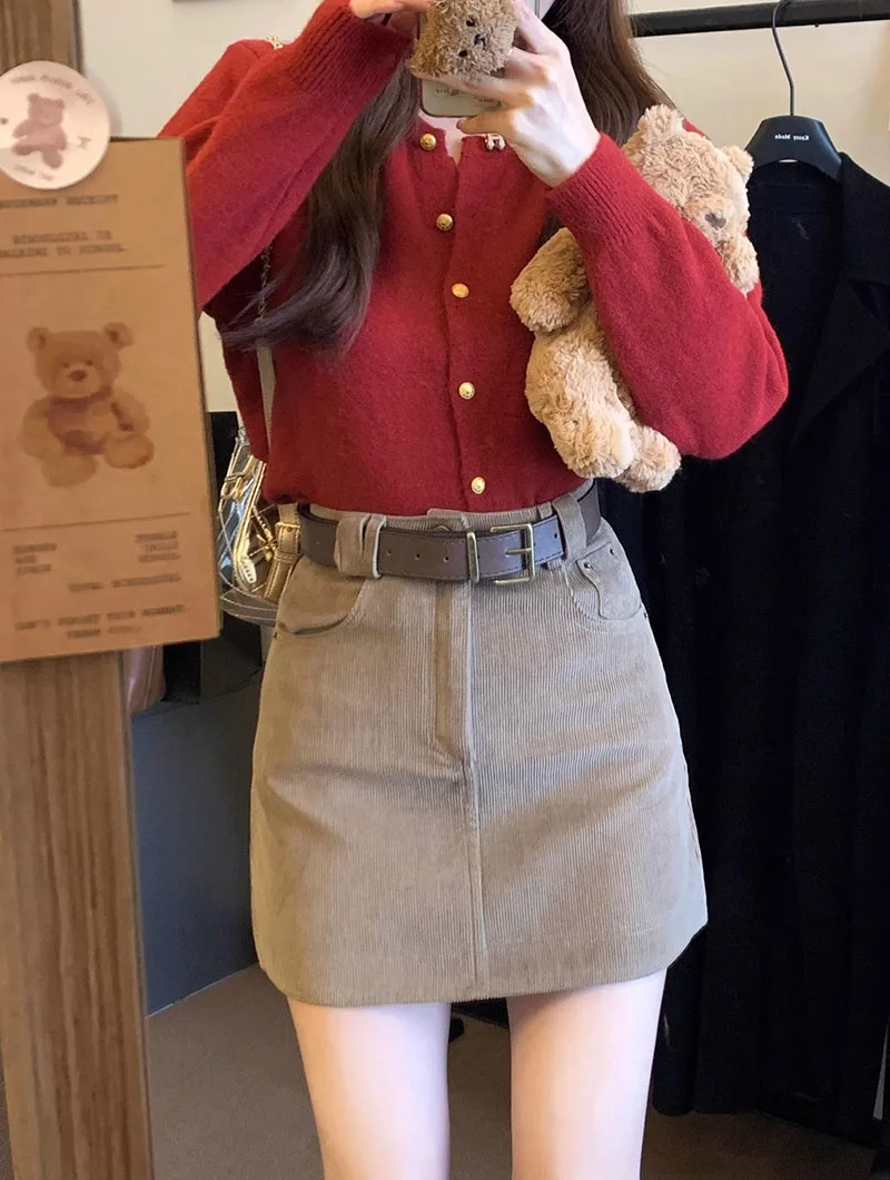 Vintage Carduroy Mini Skirt Women Korean Fashion with Belt High Waist Bodycon Skirts Elegant Slim Fit Streetwear Short Skirts 72 S24e90dfbcdde403ca8d48cdcad011dd1C