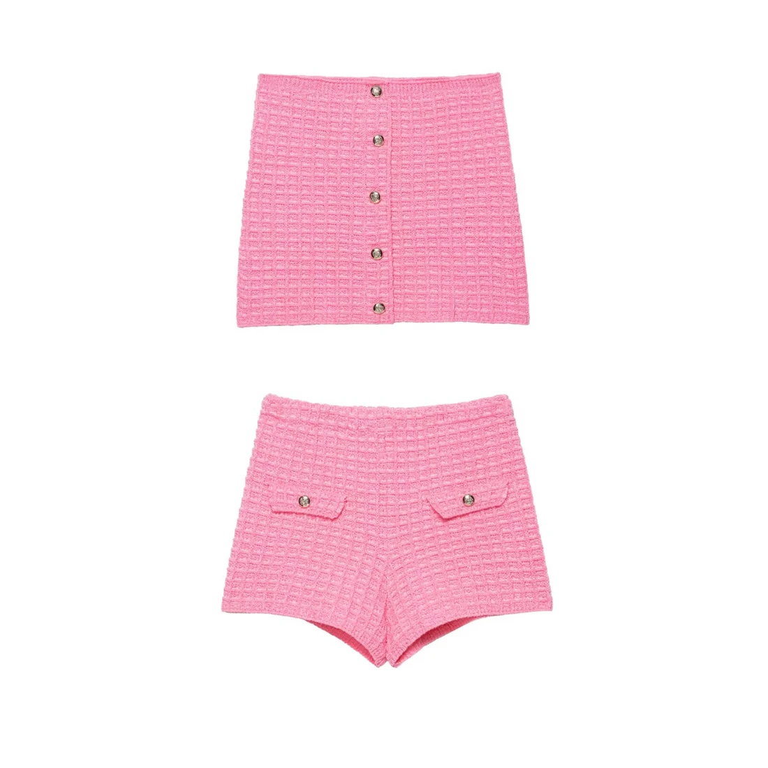 Women's Fashion Solid Color Knit Texture Two Piece Set 2025 Stretchy Chest Wipe Shorts Set New Style