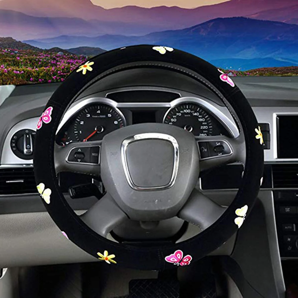 

Steering Wheel Cover Butterfly Embroidery For Women Car Decoration Comfort Grip Protection Hot Cold Weather Easy Install