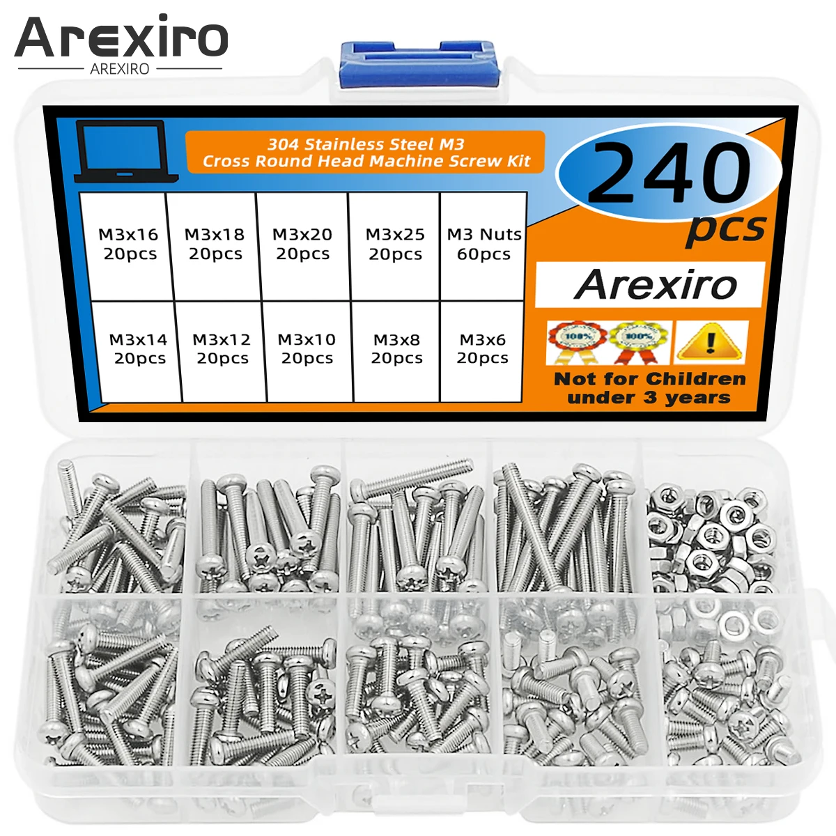 240-unidades-m3-cruz-cabeca-plana-kit-de-combinacao-de-porca-de-parafuso-de-maquina-de-aco-inoxidavel