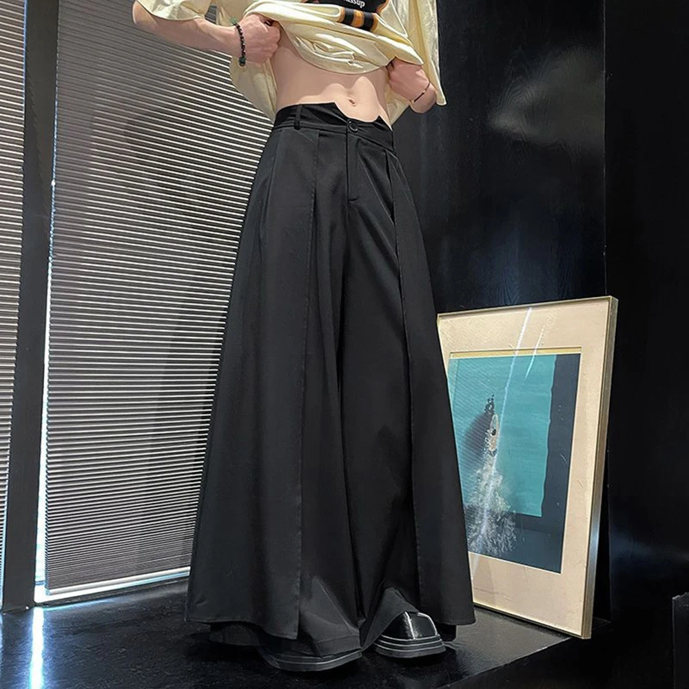 

Men Dark Samurai Pants Double Layer Gothic Irregular Skirt Pants Fashion Niche Outdoor Trendy Wide Leg Pants Men'S Clothing 2025