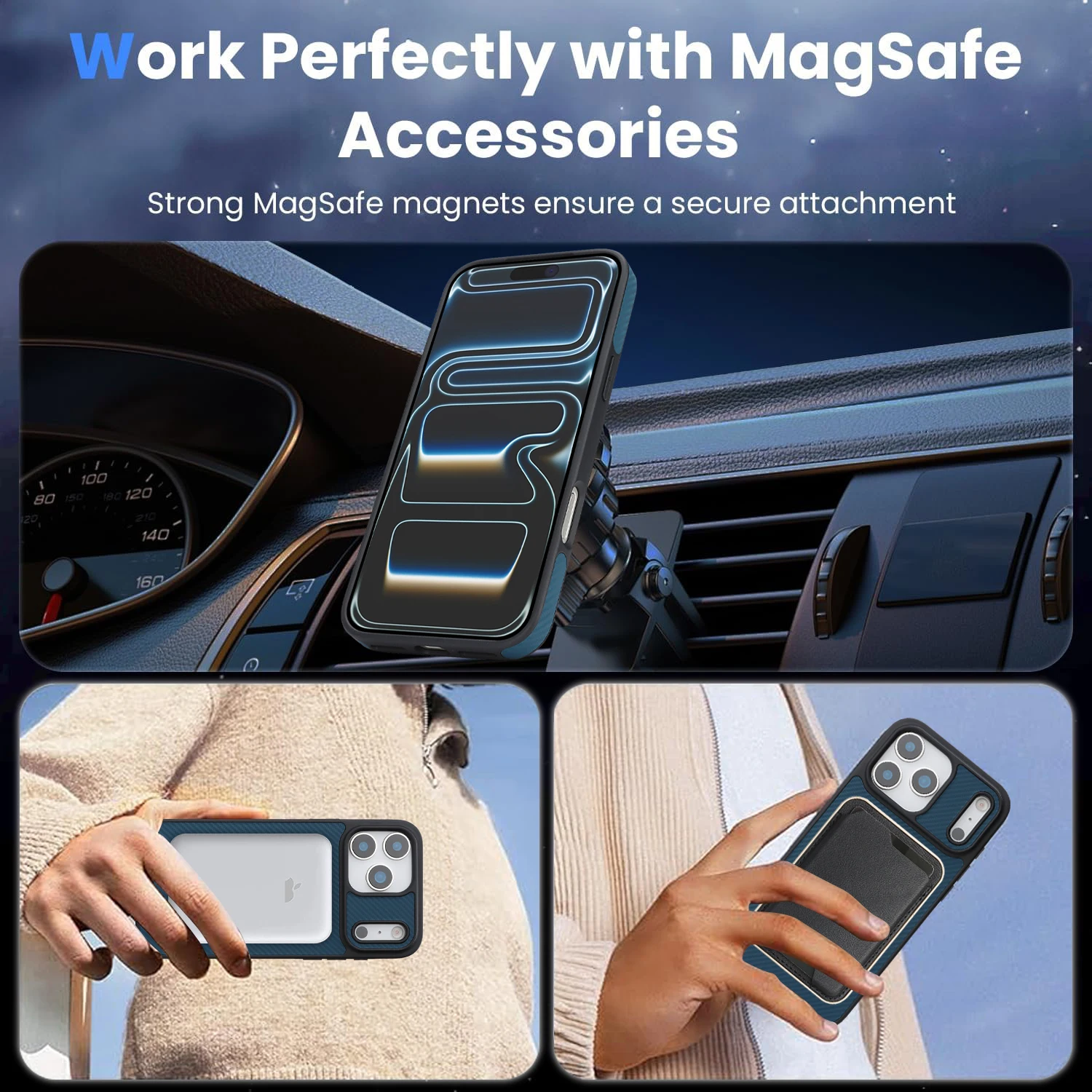 حافظة مغناطيسية لهاتف Magsafe لهاتف iPhone Air 17 16 15 14 Plus 13 12 Pro Max 16e غطاء خلفي من الجلد المقاوم للصدمات من ألياف الكربون