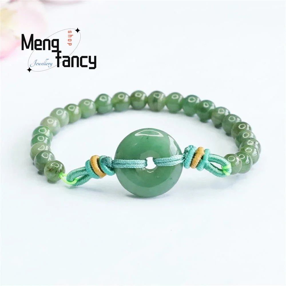 

Natural Jadeite Oil Green Peace Buckle Jade Bracelet Retro Exquisite Elegant Simple High-grade Fashion Fine Jewelry Holiday Gift