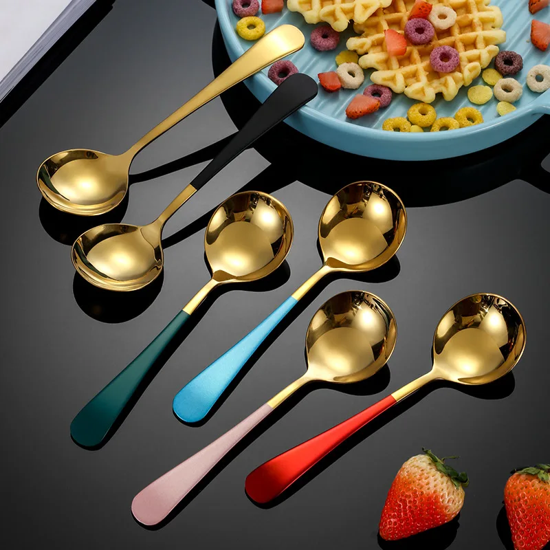 17.2cm*4.6cm Stainless Steel Coffee Spoons Round Head Home Tea Ice Cream Dessert Spoon Dinner Tableware Kitchen Accessories