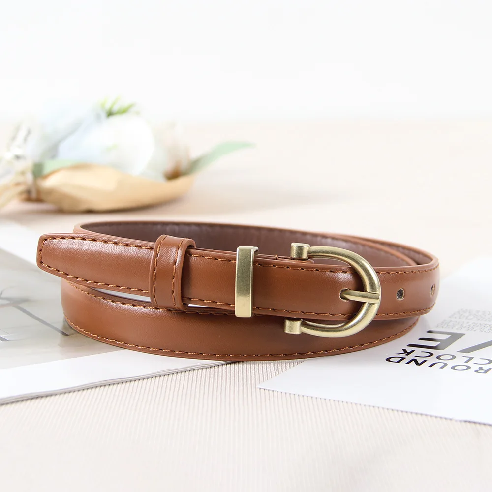Fashionable Retro Minimalist Thin Leather Waist Belt Korean-Style Fashionable Jeans Belt with Instagram-Inspired Style