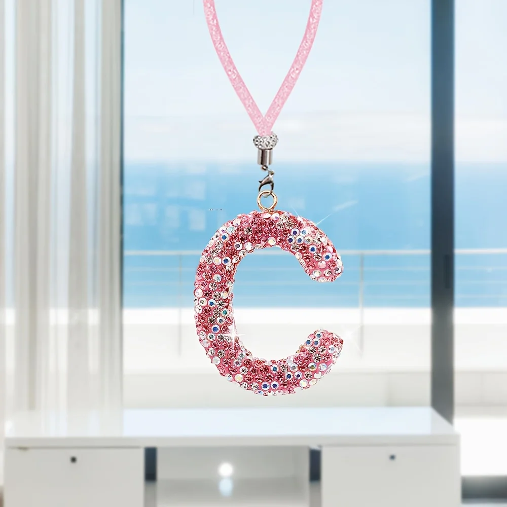 Kreatywny Rhinestone P-Z list wisiorek na lusterko wsteczne samochodu kryształowa dekoracja samochodu Bling akcesoria zwisający kreatywny błyszczący urok — zdjęcie 3