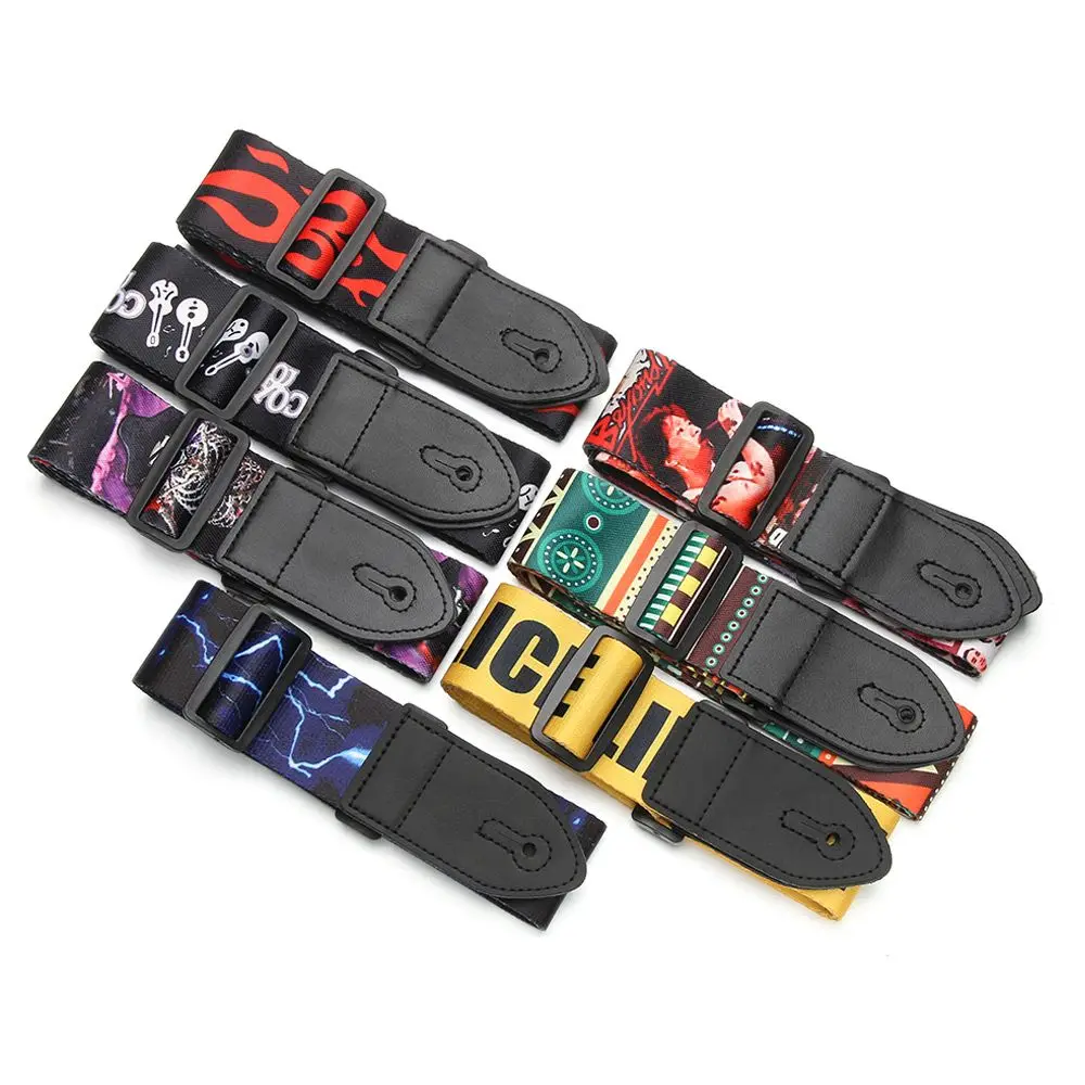 PU Leather Nylon Guitar Strap for Acoustic Electric Guitar Bass Multi-Color Printing Guitar Belt Ends Adjustable Lighting Design