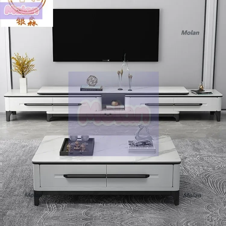 

New coffee table TV cabinet combination simple modern retractable TV cabinet rock slab light luxury living room multi-style deco