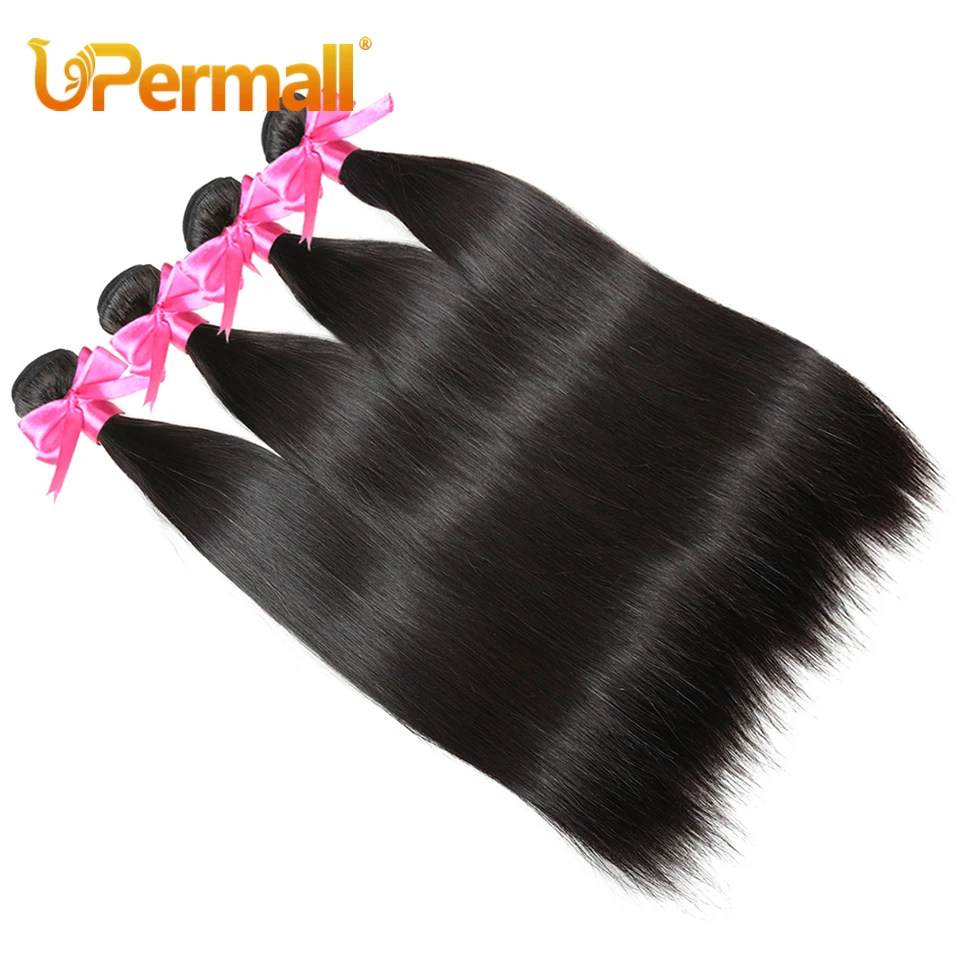 Upermall 2/3/4 Remy Straight Human Hair Bundles With Frontal Brazilian Transparent Pre Plucked 13x4 Lace Closure and Bundle 10A