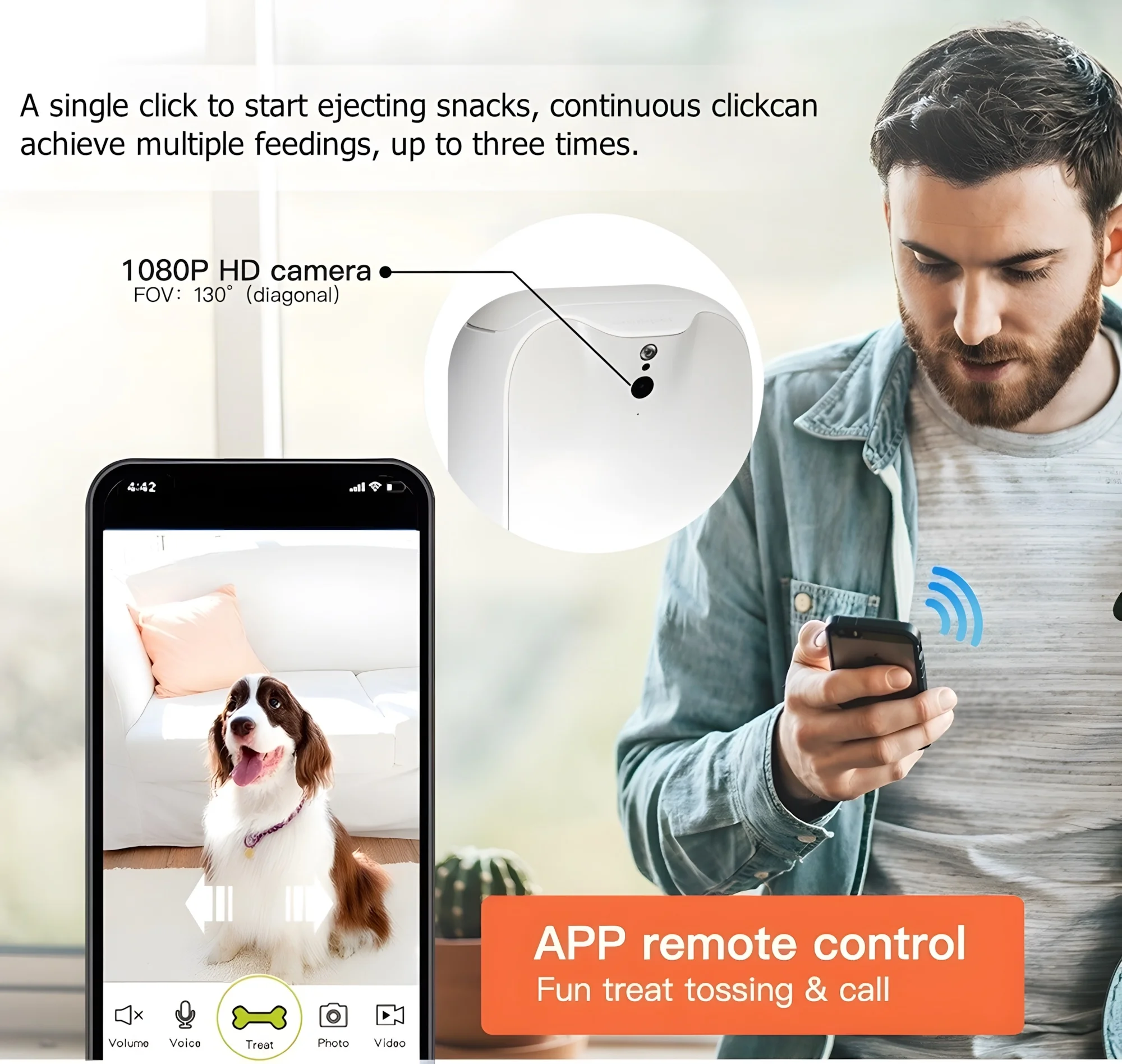 Smart Pet Camera Treat Dispenser with APP Control Two-Way Audio HD WiFi Pet Monitoring Camera for Throwing Snack Cats and Dogs