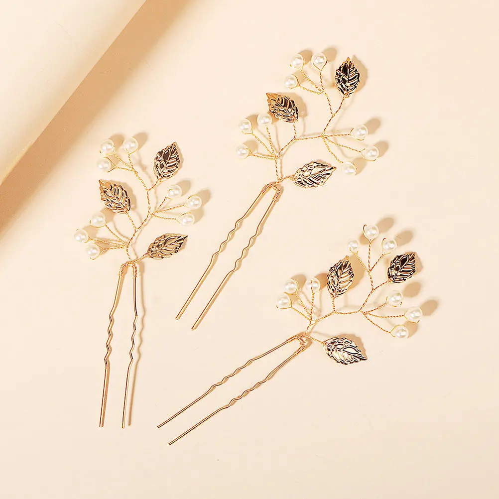 

3Pcs Pearl Hairpins U-Shaped Hair Sticks Bride Hair Accessories Wedding Party Styling Clip Classical Retro Headdress