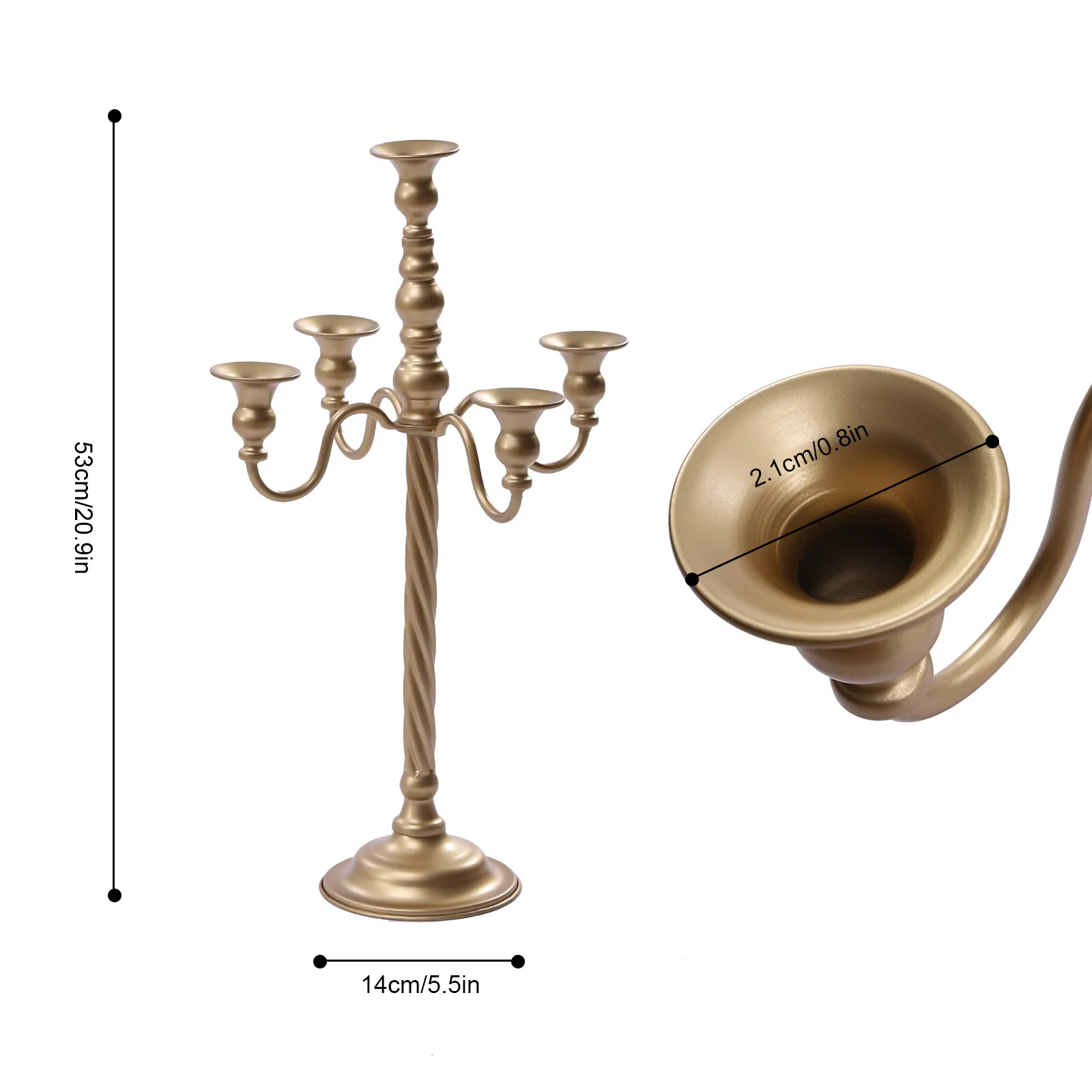 2개 골드 캔들라브라 촛대 테이블 센터피스, 5개 헤드 높이 촛불, 촛불 조명 화려한 빈티지 장식