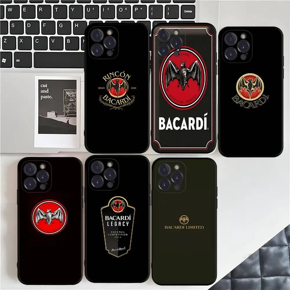 Funda de Silicona Negra B-Bacardi Rum Vampire para iPhone 17 16 15 14 13 12 11 Pro Max Plus mini