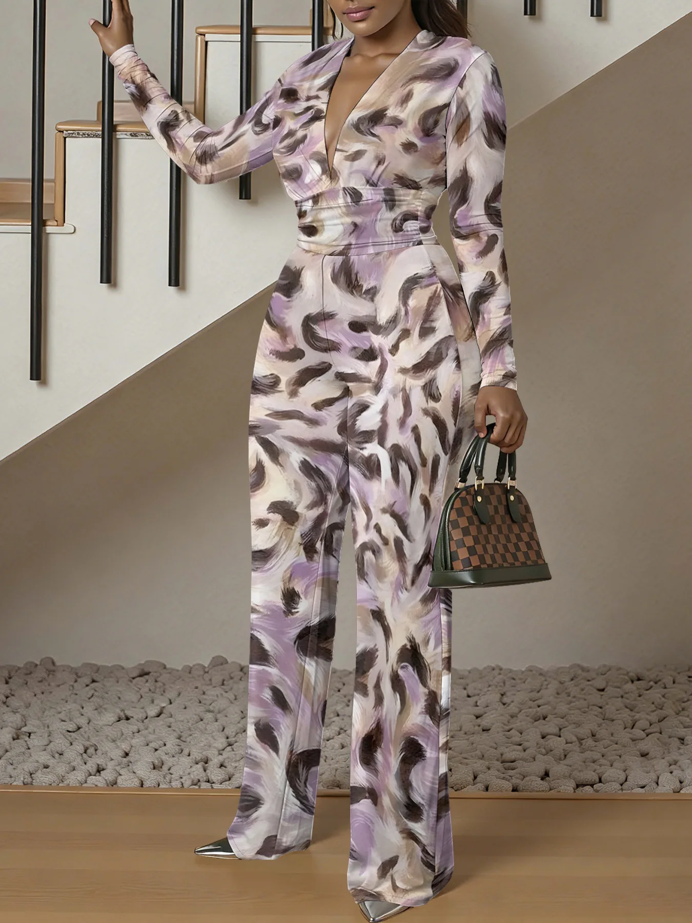 Macacão justo de manga comprida com decote em V, ideal para o outono, feminino, elástico, peça única, para a primavera, roupa de rua de luxo, para fes