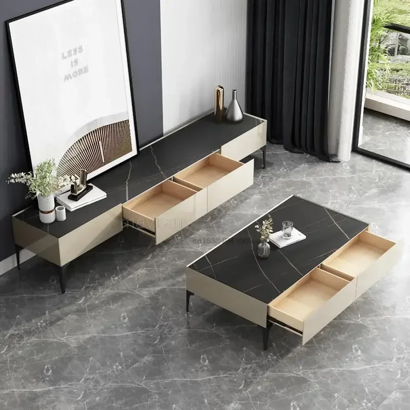 

Modern And Simple Rock Board TV Stand Coffee Table Combination Luxury Small Apartment Tea Table And Living Room Floor Cabinet