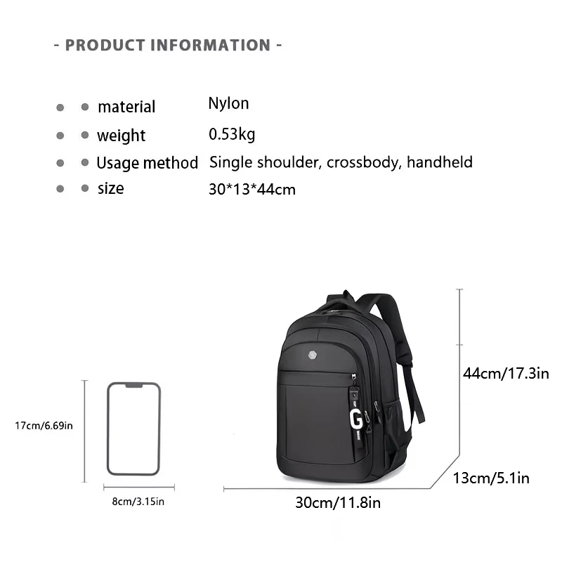 Strapazierfähiger, verschleißfester Oxford-Rucksack, hochkapazitive Laptoptasche mit mehreren Reißverschlüssen für Männer und Frauen, geeignet für Arbeit, Schule und Outdoor-Reisen – Detail 4