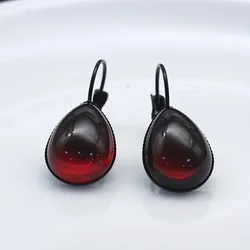 Vampire Blood Red Synthetic Gems Decor Teardrop Dangle Earrings Goth Style Alloy Jewelry Daily Wear Accessories