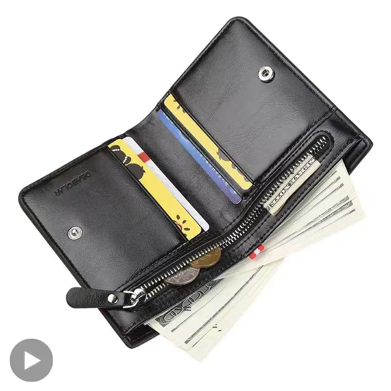 

Men Wallet Short Vintage Slim PU Leather Glossy Zipper Credit Card Holder Coin Pocket Male Classic Wallets Small Purse Money Bag