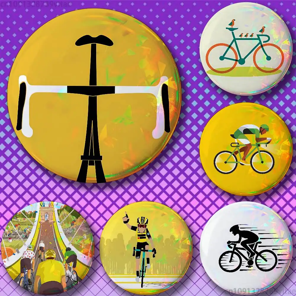 Tour De France Bike Bicycle 32/44/58mm Handmade Pins Round Brooch Badge Backpacks Clothes Jewelry Gifts