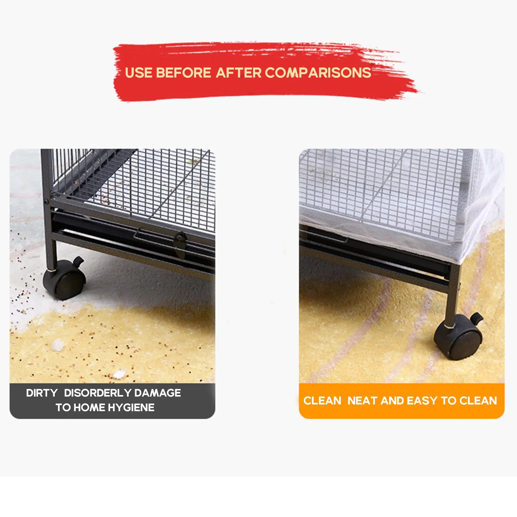 A88M غطاء قفص الطيور البذور الماسك قفص الطيور شبكة صافي غطاء تنورة الحرس (أبيض-M)