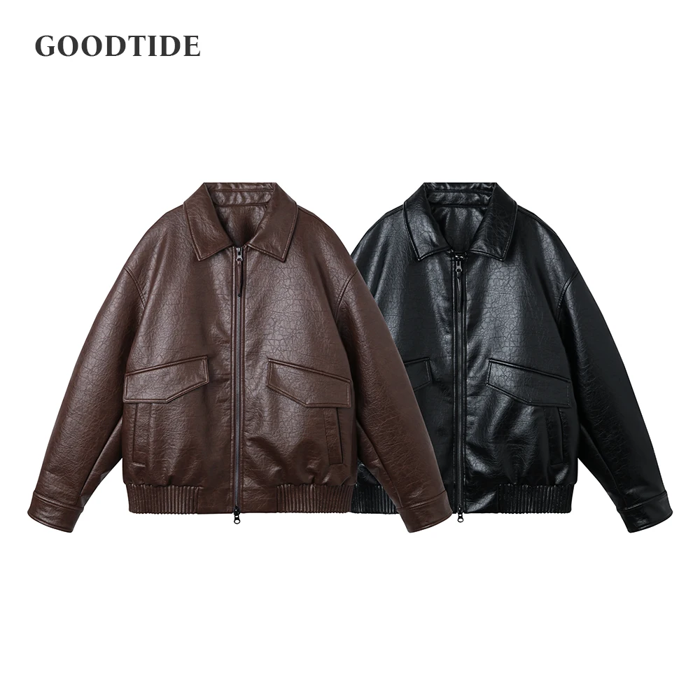 

American Retro 90% White Duck Down PU Puffer Jacket 2025 Winter New Lapel Loose Embossed Letter Print Warm Outerwear