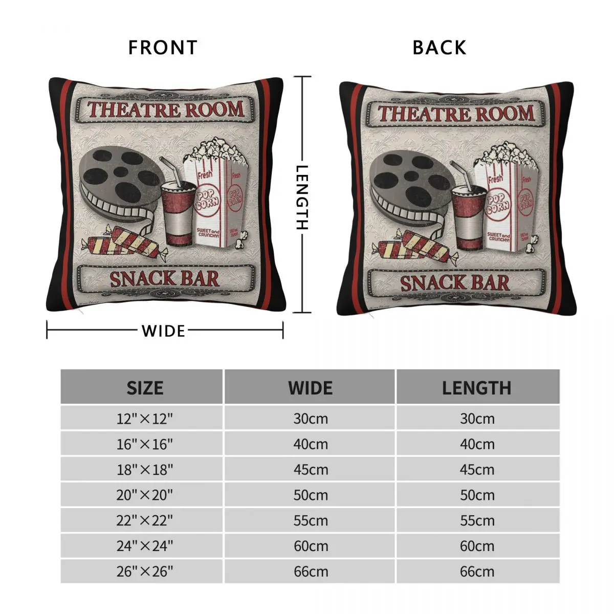 Theatre Room Snack Bar Pillowcase Polyester Linen Velvet Pattern Zip Decor Throw Pillow Case Bed Cushion Case