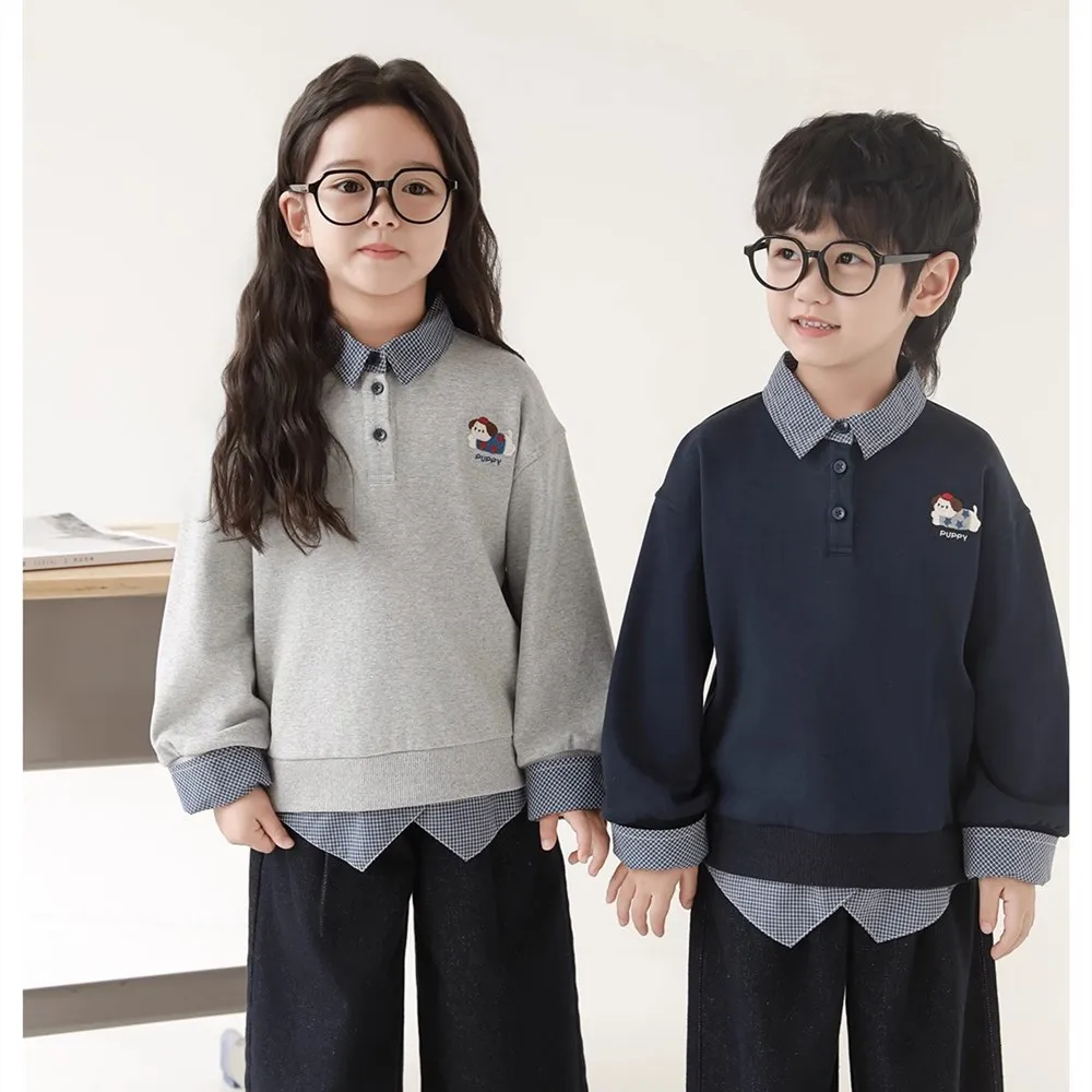 

kids girls clothes baby tops casual clothes Boys and Girls Autumn Hoodies Fake two collared hoodies