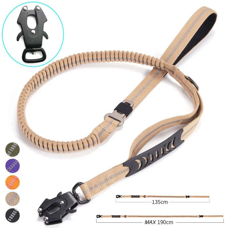 Heavy Duty Tactical Bungee Dog Leash No Pull Dog Leash Reflective Shock Absorbing Pet Leashes with Car Seatbelt  Large Dogs Dog