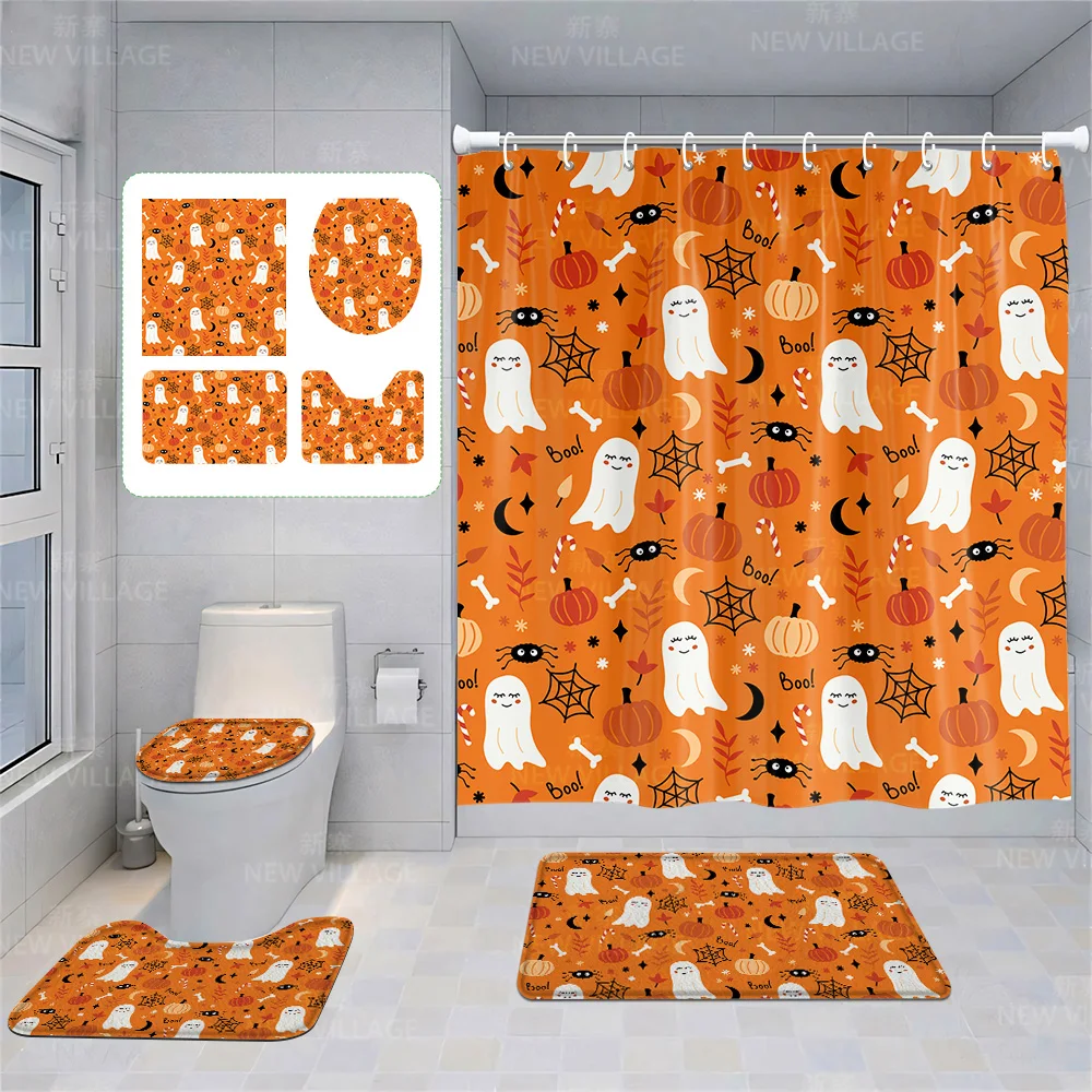 Home shower curtains bathroom Decora waterproof fabric non-slip bath mat water absorption curtain Modern Nordic Halloween