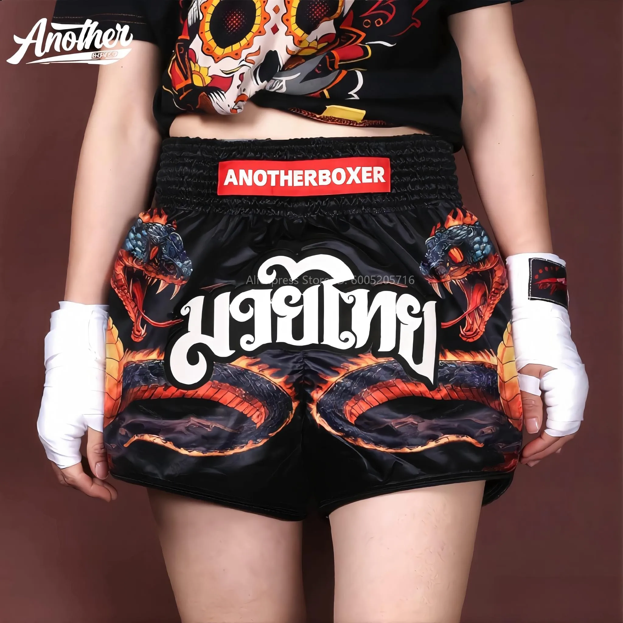 Fire Snake Muay Thai Shorts Quick Dry Elastic Waist Boxing Fight Shorts for Kickboxing MMA Gym Sparring Training Daily Bottoms