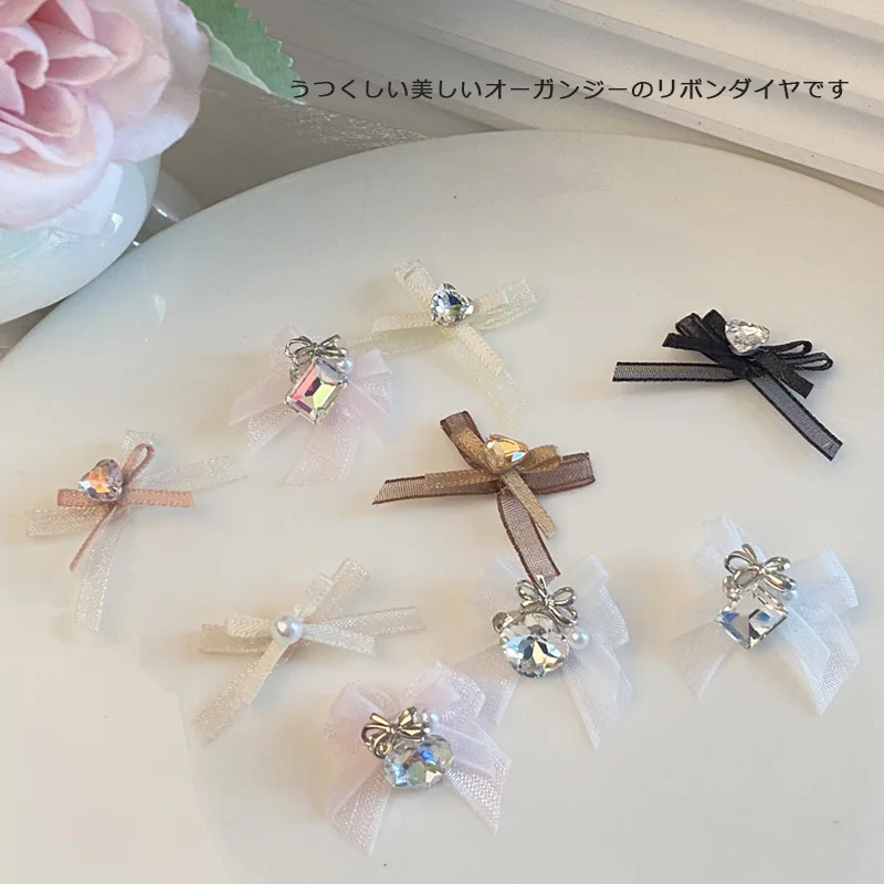 

TSZS 3D Pink Black Red Lace Bow Nail Parts Heart Rhinestone Nail Charms Ribbon Bowknot DIY Nail Art Decoration Accessories